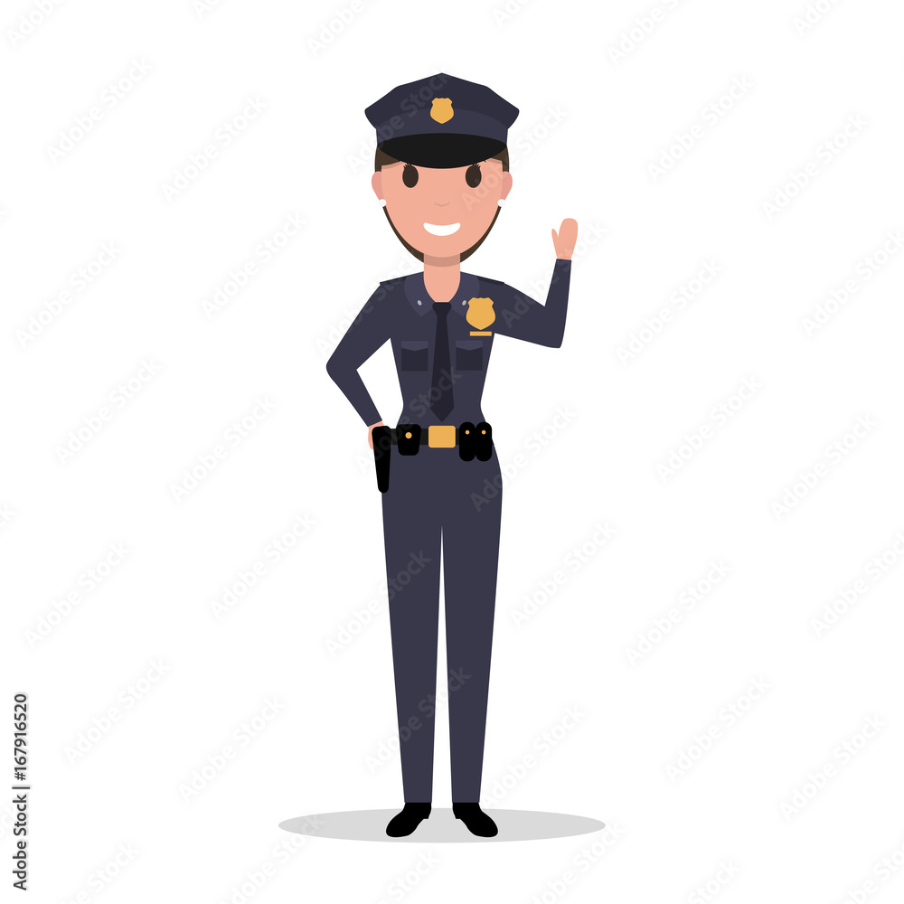 Vector cartoon woman police officer in uniform