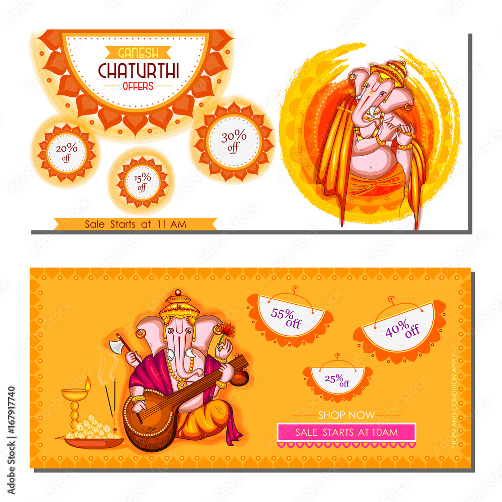Obraz premium Lord Ganapati for Happy Ganesh Chaturthi festival shopping sale offer promotion advetisement background