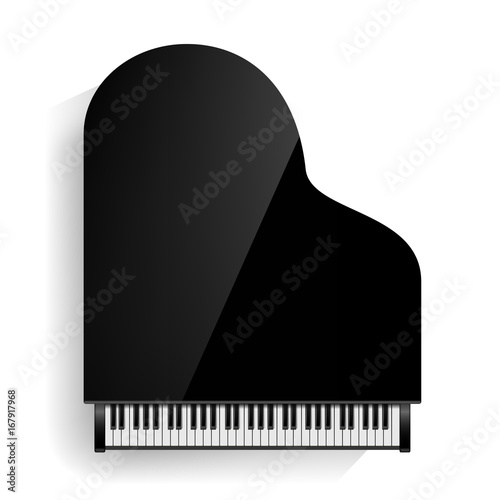 Black Grand Piano Icon Vector With Shadow. Realistic Keyboard. Isolated Illustration.