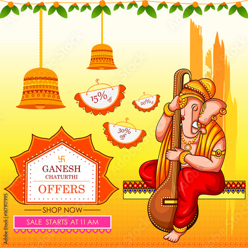  Lord Ganapati for Happy Ganesh Chaturthi festival shopping sale offer promotion advetisement background