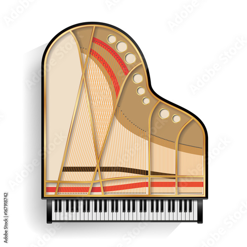 Grand Piano Opened Vector. Realistic Black Grand Piano Top View. Isolated Illustration. Musical Instrument.