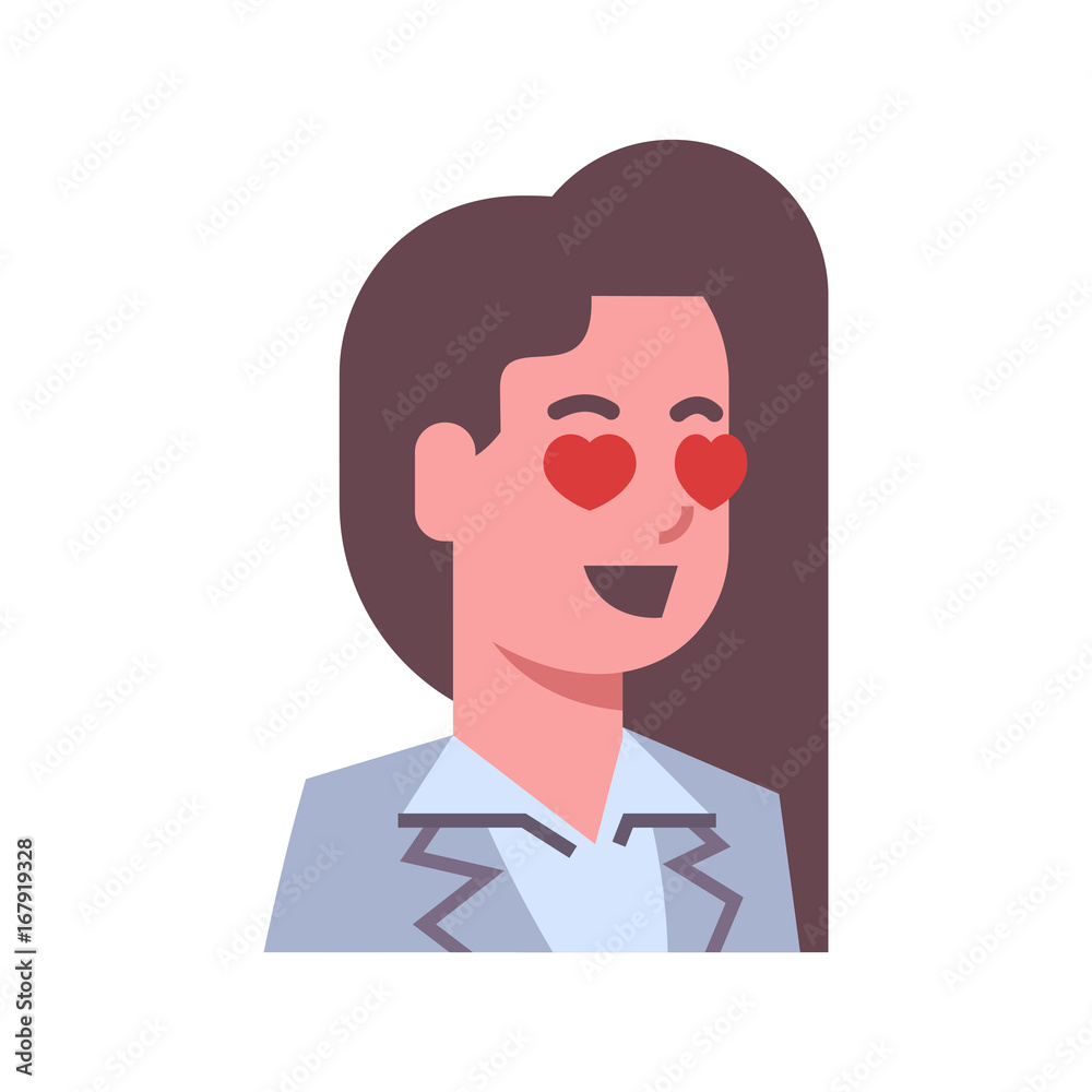 Female Happy Smiling Heart Shape Eyes Emotion Icon Isolated Avatar Woman Facial Expression Concept Face Vector Illustration Female Happy Smiling Heart Shape Eyes Emotion Icon Isolated Avatar Woman Facial Expression Concept Face Vector Illustration