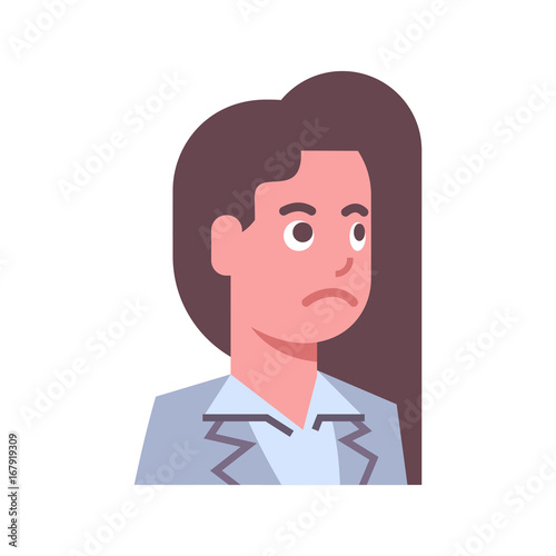 Female Upset Emotion Icon Isolated Avatar Woman Facial Expression Concept Face Vector Illustration