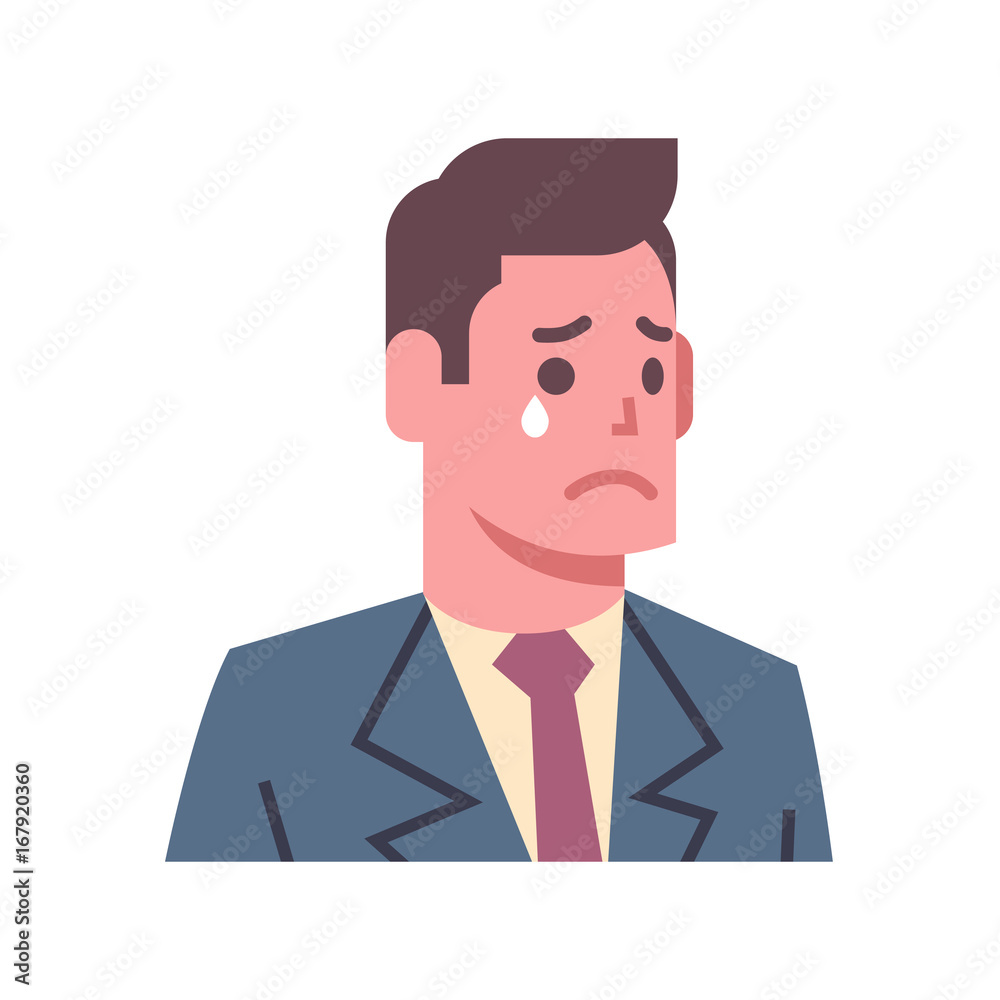 Male Crying Upset Emotion Icon Isolated Avatar Man Facial Expression Concept Face Vector Illustration