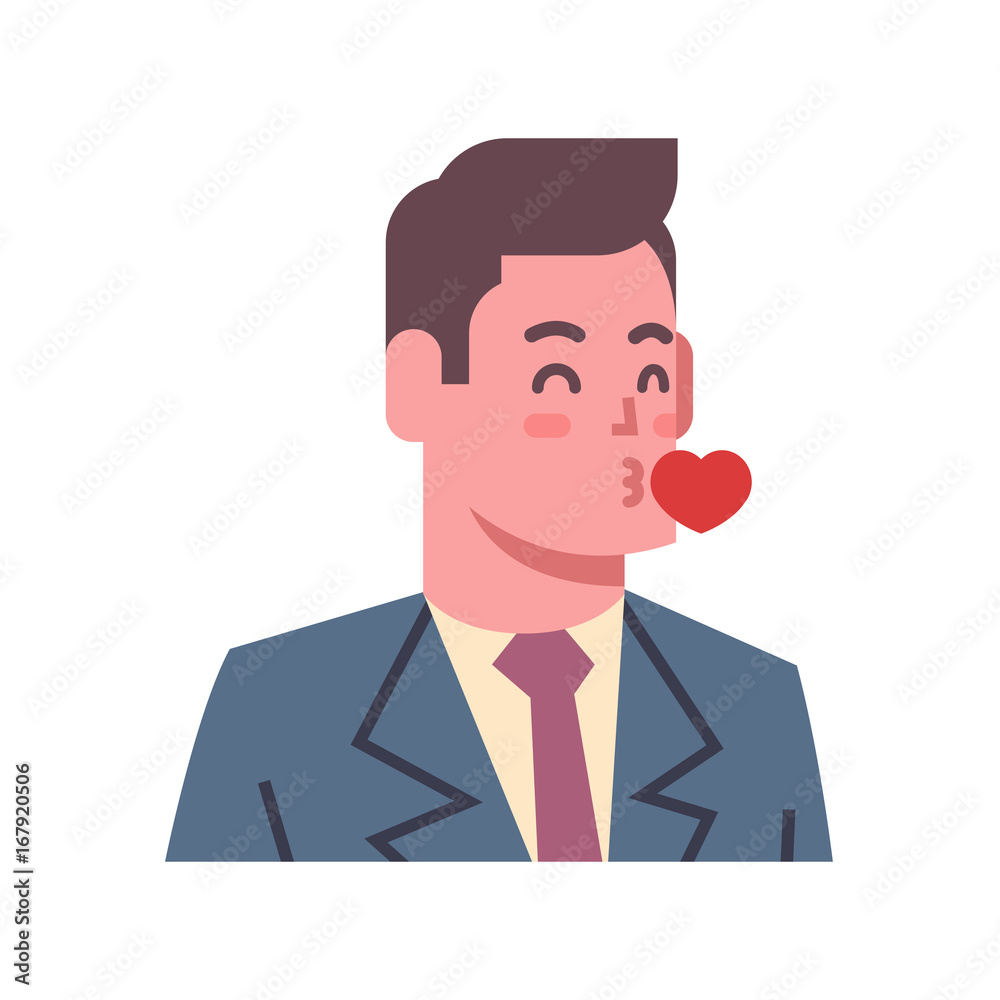 Male Blow Kiss Emotion Icon Isolated Avatar Man Facial Expression Concept Face Vector Illustration Male Blow Kiss Emotion Icon Isolated Avatar Man Facial Expression Concept Face Vector Illustration