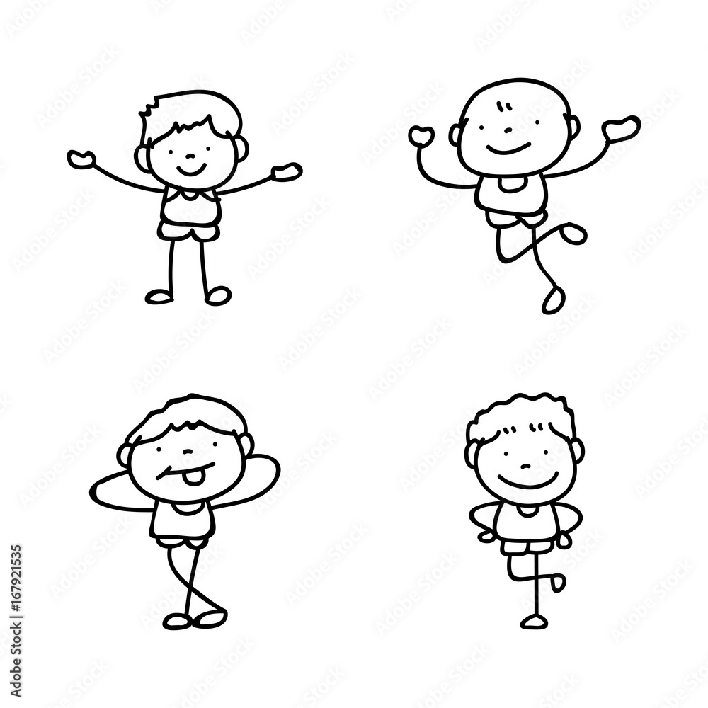 Set of hand drawing abstract happy cute boys line art Set of hand drawing abstract happy cute boys line art