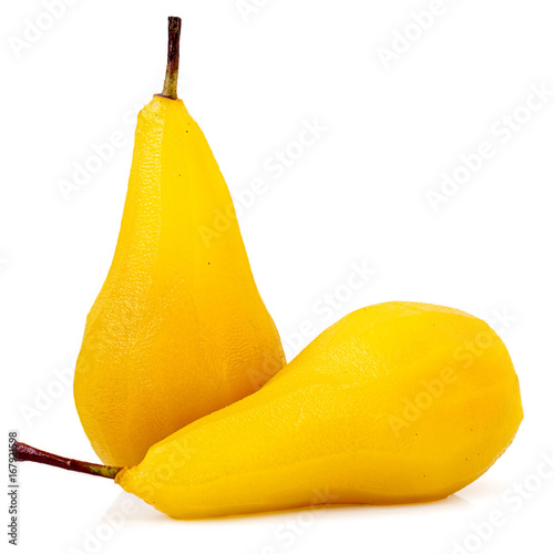 Two Poached Saffron Pear Isolated on White
