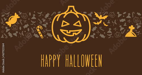 Happy Halloween Grußkarte mit großem Kürbis Icons
