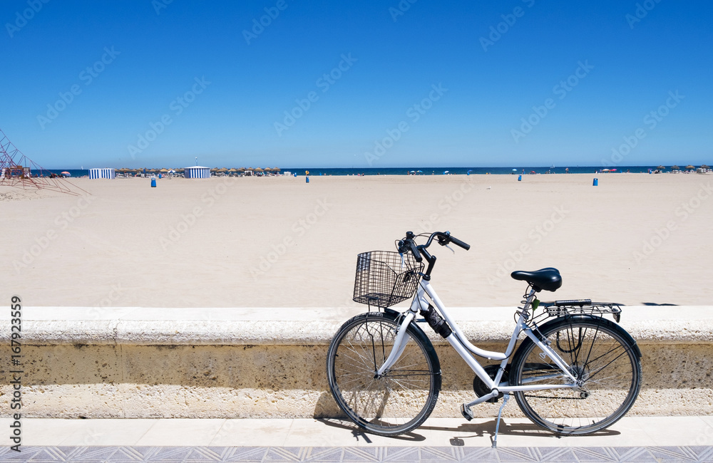 bicycle in La Malvarrosa beach, Valencia, Spain