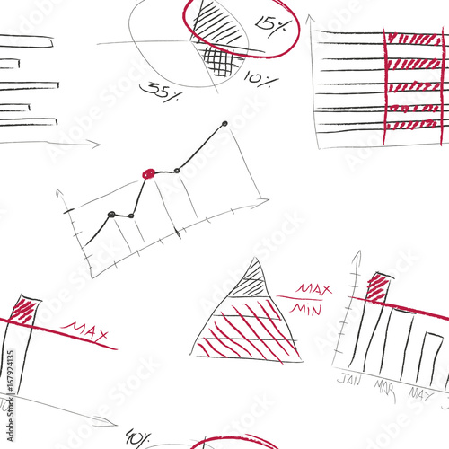 Seamless pattern of hand-drawn infographic elements.