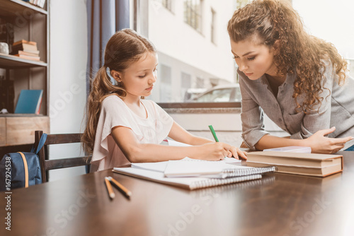 beautiful young mother and daughter doing homework together © LIGHTFIELD STUDIOS