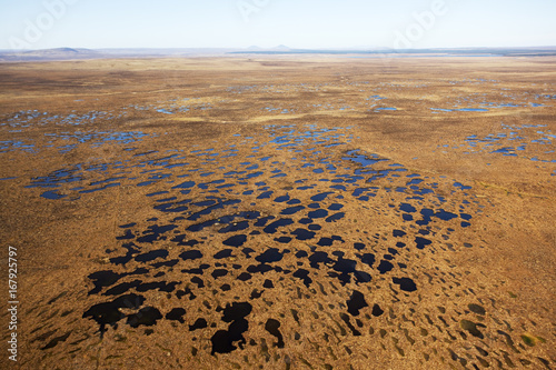 Aerial view across the Flow Country showing peatland pool system. Forsinard, Caithness, Scotland, UK. May. photo