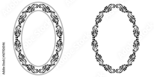 Set of oval vintage border frame engraving with retro ornament pattern in antique baroque style decorative design. Vector