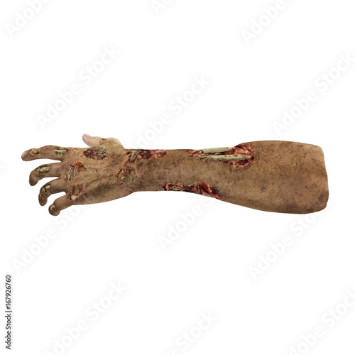 Zombie Halloween hand on white. 3D illustration, clipping path