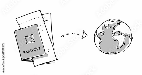 Passport and travel tickets to any destination. Vector sketch for cartoon, projects, storyboard