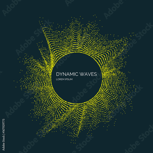 Vector abstract background with a colored dynamic waves, line and particles. Illustration in minimalistic style