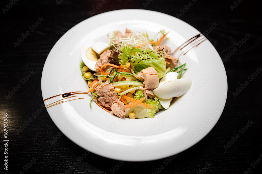 Fresh salad with tuna, carrot, eggs. Fresh salad with tuna, carrot, eggs.