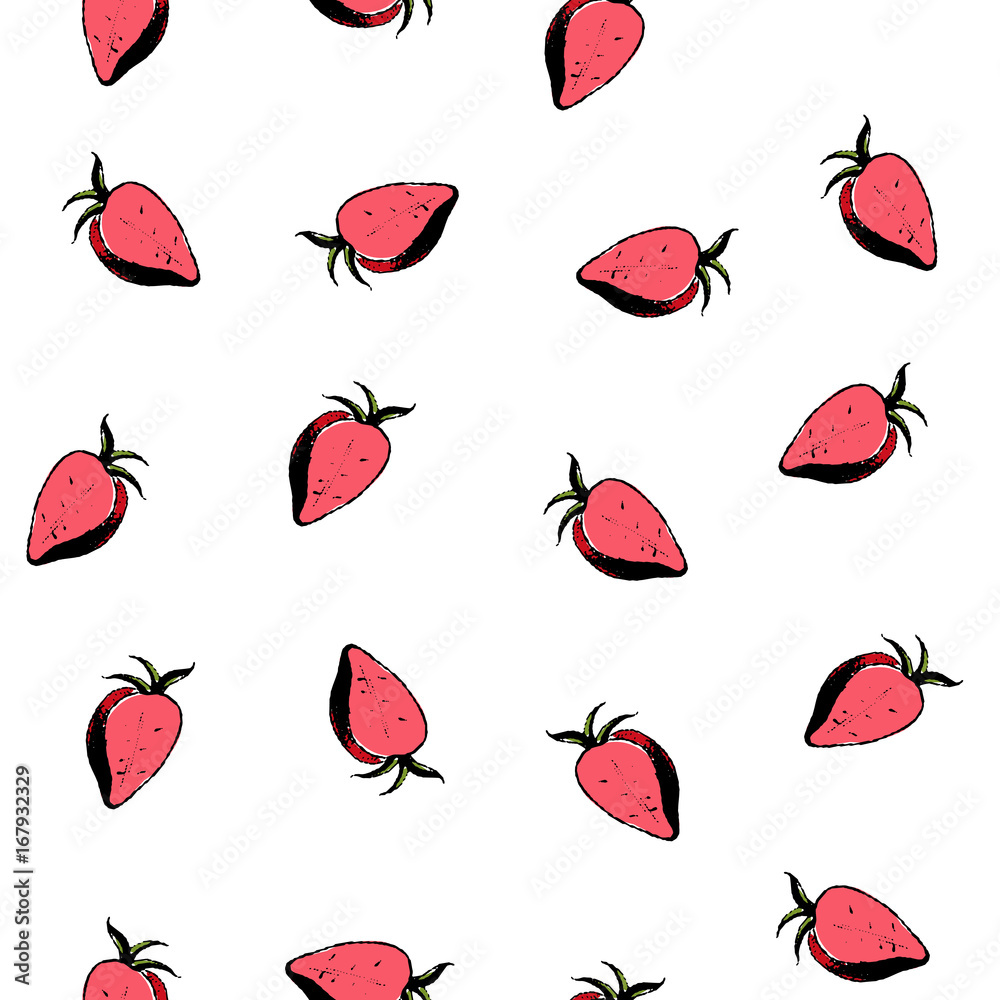 Red strawberries seamless pattern on white background. Colorful vector illustration. Red strawberries seamless pattern on white background. Colorful vector illustration.