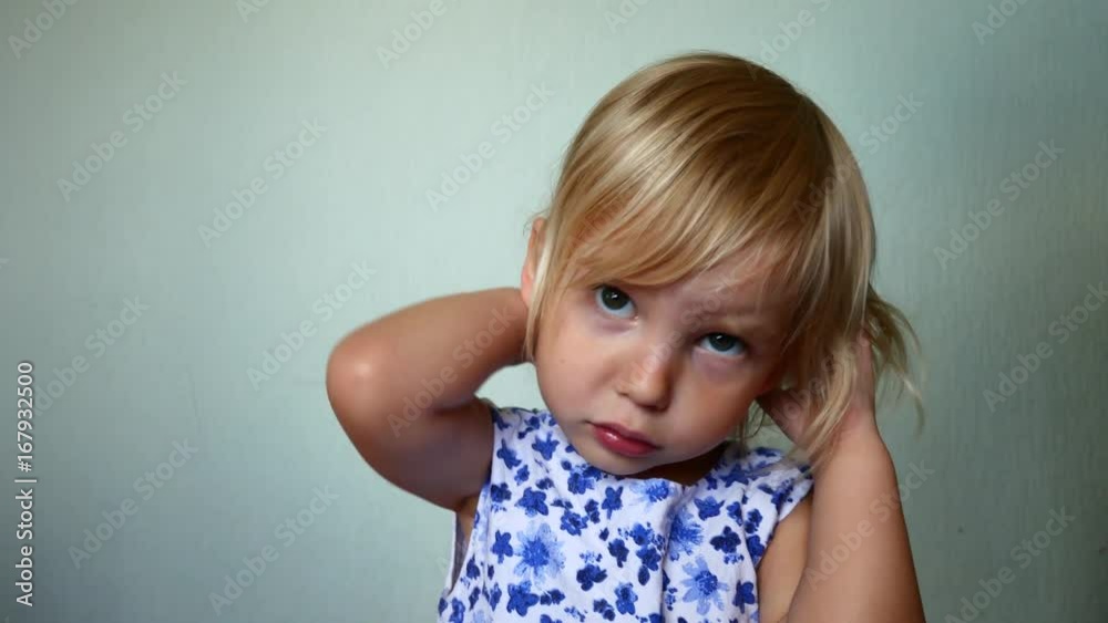 Portrait of a girl. The child makes different emotions. Portrait of a girl. The child makes different emotions.