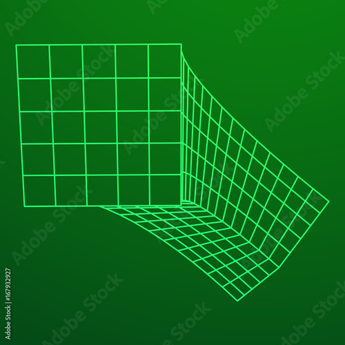 Wireframe Mesh Bend Box. Connection Structure. Digital Data Visualization Concept. Vector Illustration.