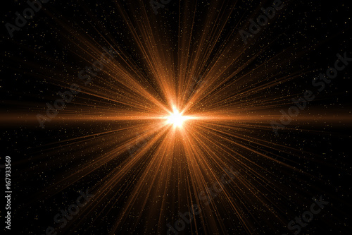 sunburst with Lens flare light over black background. Easy to add overlay or screen filter over photo	