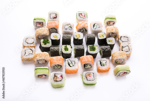 Sushi assortment isolated at white background