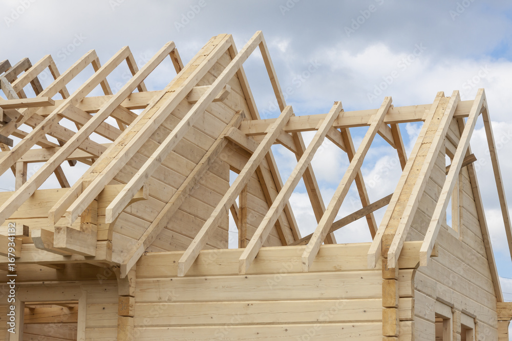 Structure of a wooden house under construction Structure of a wooden house under construction