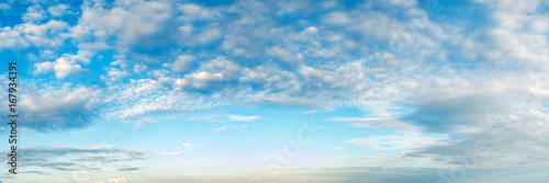 Vibrant color panoramic sky with cloud on a cloudy day. Beautiful cirrus cloud. Panorama high resolution photograph.