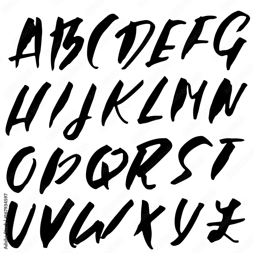 Hand drawn dry brush font. Modern brush lettering. Grunge style alphabet. Vector illustration. Hand drawn dry brush font. Modern brush lettering. Grunge style alphabet. Vector illustration.