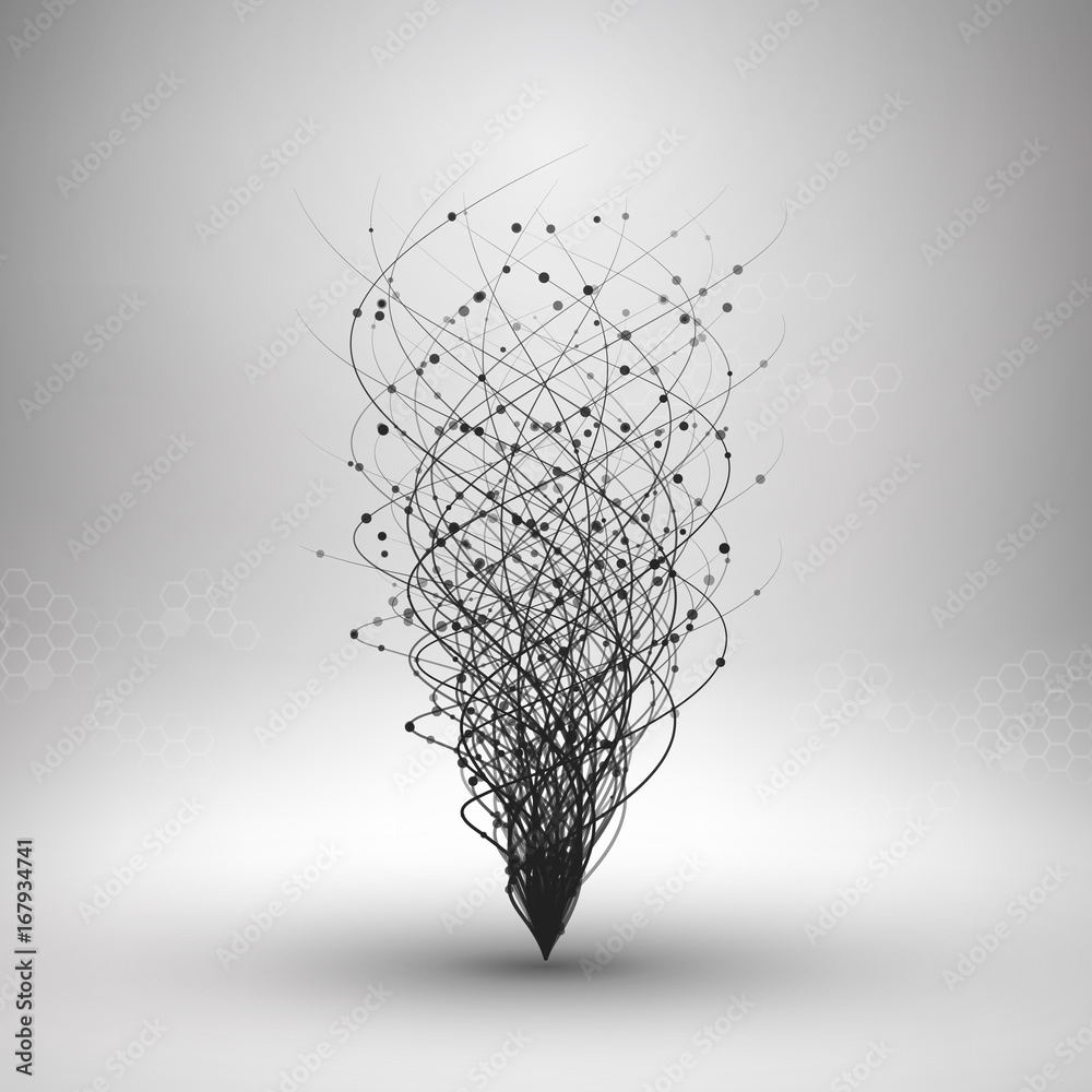 Wave. Swirl with connected line and dots. Wired structure. Connection ...