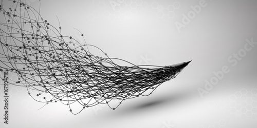 Wave. Swirl with connected line and dots. Wired structure. Connection concept. Technology background.
