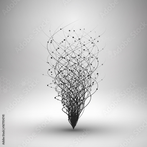 Wave. Swirl with connected line and dots. Wired structure. Connection concept. Technology background.