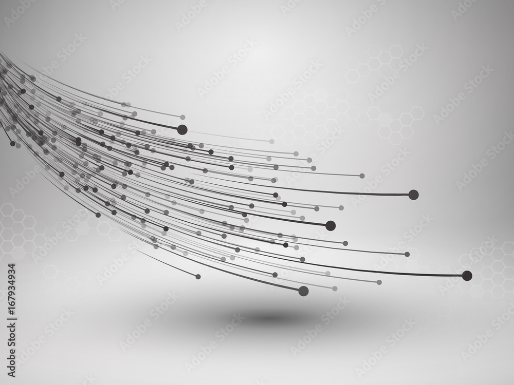 Wave. Swirl with connected line and dots. Wired structure. Connection ...