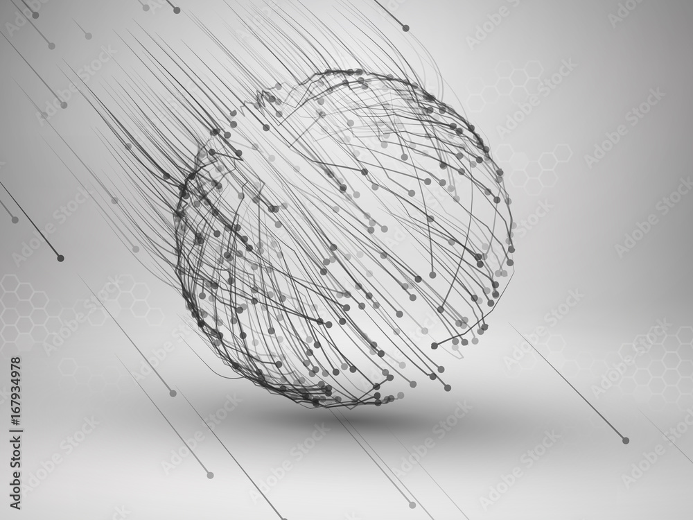 Wave. Swirl with connected line and dots. Wired structure. Connection ...