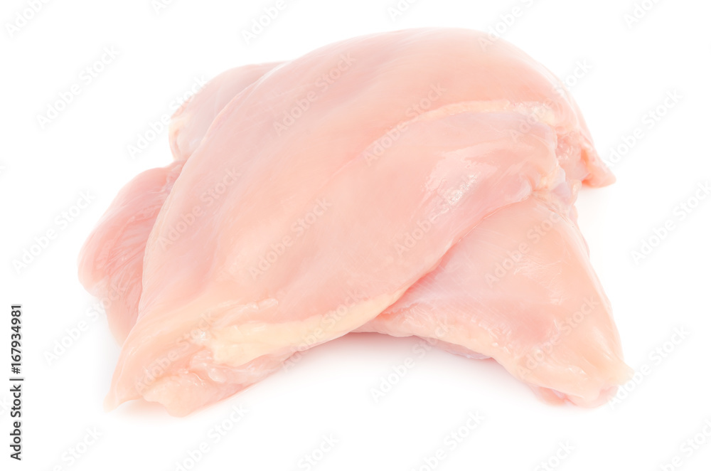 Pile of raw chicken fillet breast isolated