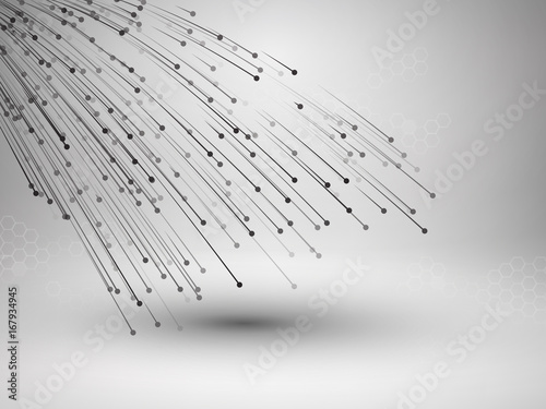 Wave. Swirl with connected line and dots. Wired structure. Connection concept. Technology background.