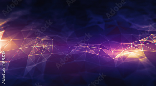 Dark purple polygonal terrain relief low poly background in stereo effect