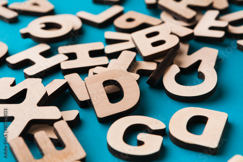 Pile of wooden english letters background