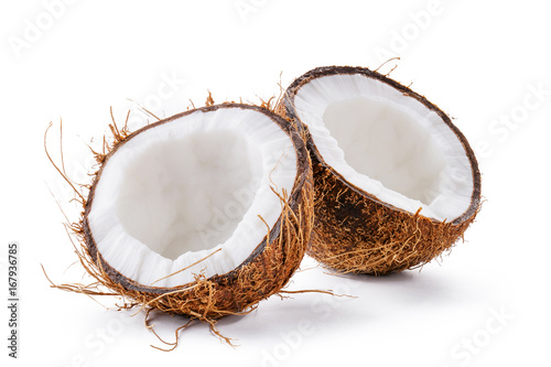 Coconut on a white background. Half of coconut.
