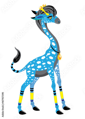 A giraffe with clouds of skin and sun of necks