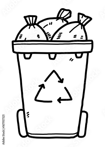 recycle bin / cartoon vector and illustration, black and white, hand drawn, sketch style, isolated on white background.