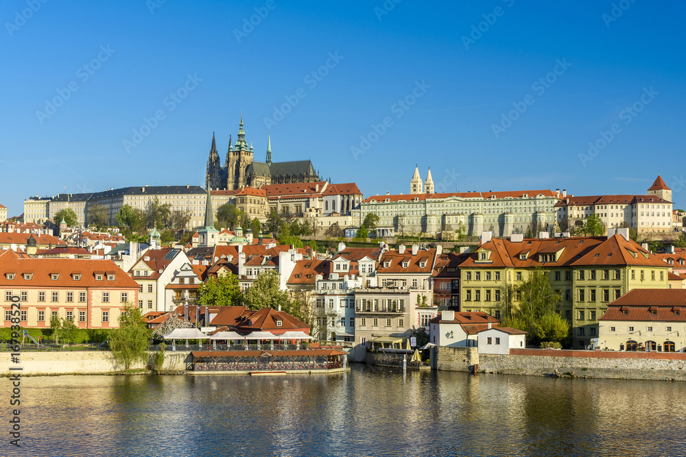 View over Mala Strana district and Vltava River with St. Vitus Cathedral and Prague Castle complex, Prague, Bohemia, Czech Republic View over Mala Strana district and Vltava River with St. Vitus Cathedral and Prague Castle complex, Prague, Bohemia, Czech Republic