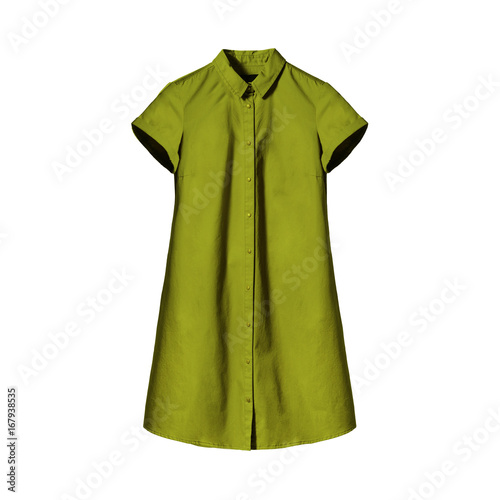 Chartreuse light green long woman`s shirt isolated on white backgroun