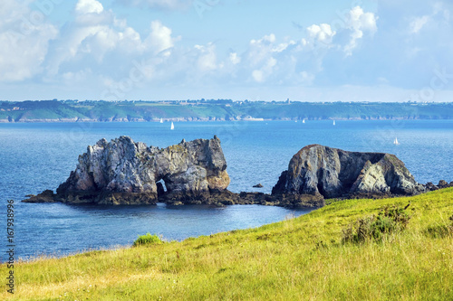 France, Brittany (Bretagne), Finistere department, Camaret-sur-Mer. Pointe du Toulinguet on the Presqu'ile de Crozon, Parc naturel regional d'Armorique. photo