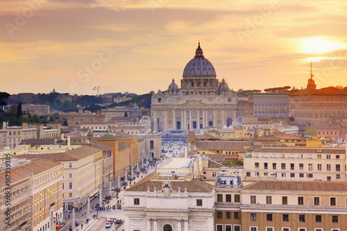 St Peter's Basilica and Via della Conciliazione at sunset, Rome, Italy photo