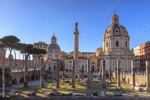 Traian forum with Santa Maria di Loreto church, Rome, Italy photo