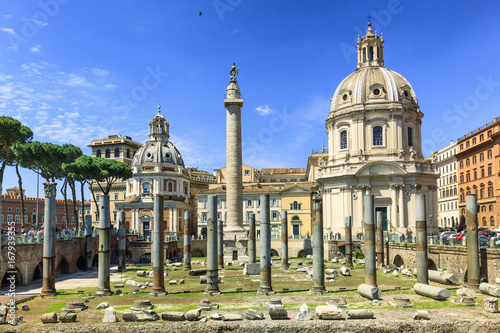 Traian forum with Santa Maria di Loreto church, Rome, Italy photo