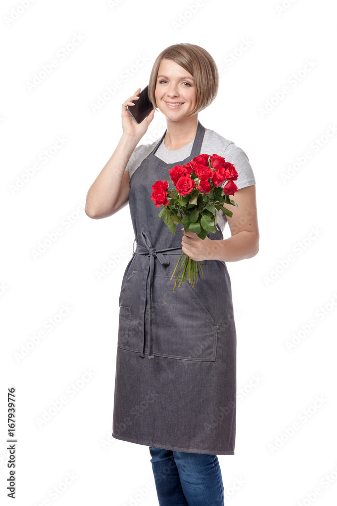 female floristi isolated on white background female floristi isolated on white background