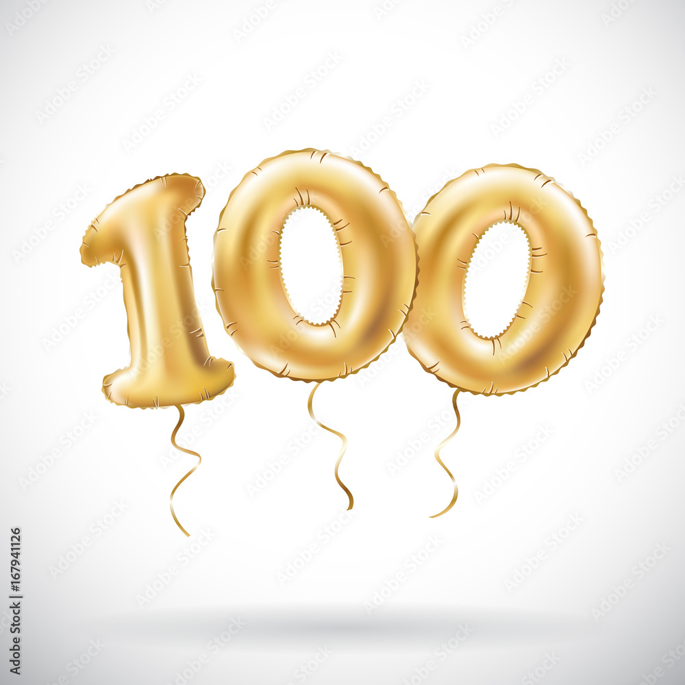 vector Golden number 100 hundred metallic balloon. Party decoration golden  balloons. Anniversary sign for happy holiday, celebration, birthday,  carnival, new year. Stock Vector | Adobe Stock