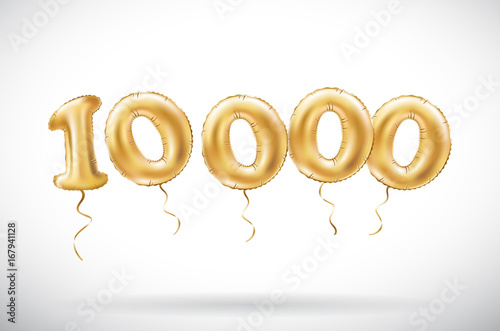 vector Golden number 10000 ten thousand metallic balloon. Party decoration golden balloons. Anniversary sign for happy holiday, celebration, birthday, carnival, new year.